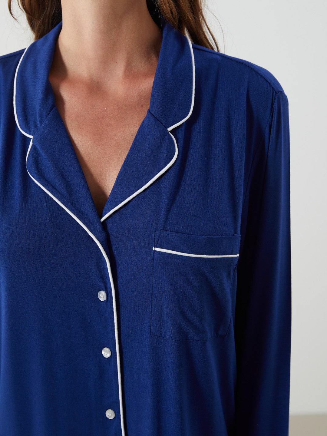 LCW Dream Navy Blue Shirt Collar Women Pajama Set