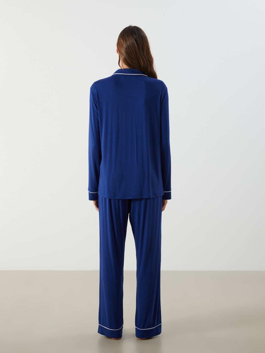 LCW Dream Navy Blue Shirt Collar Women Pajama Set