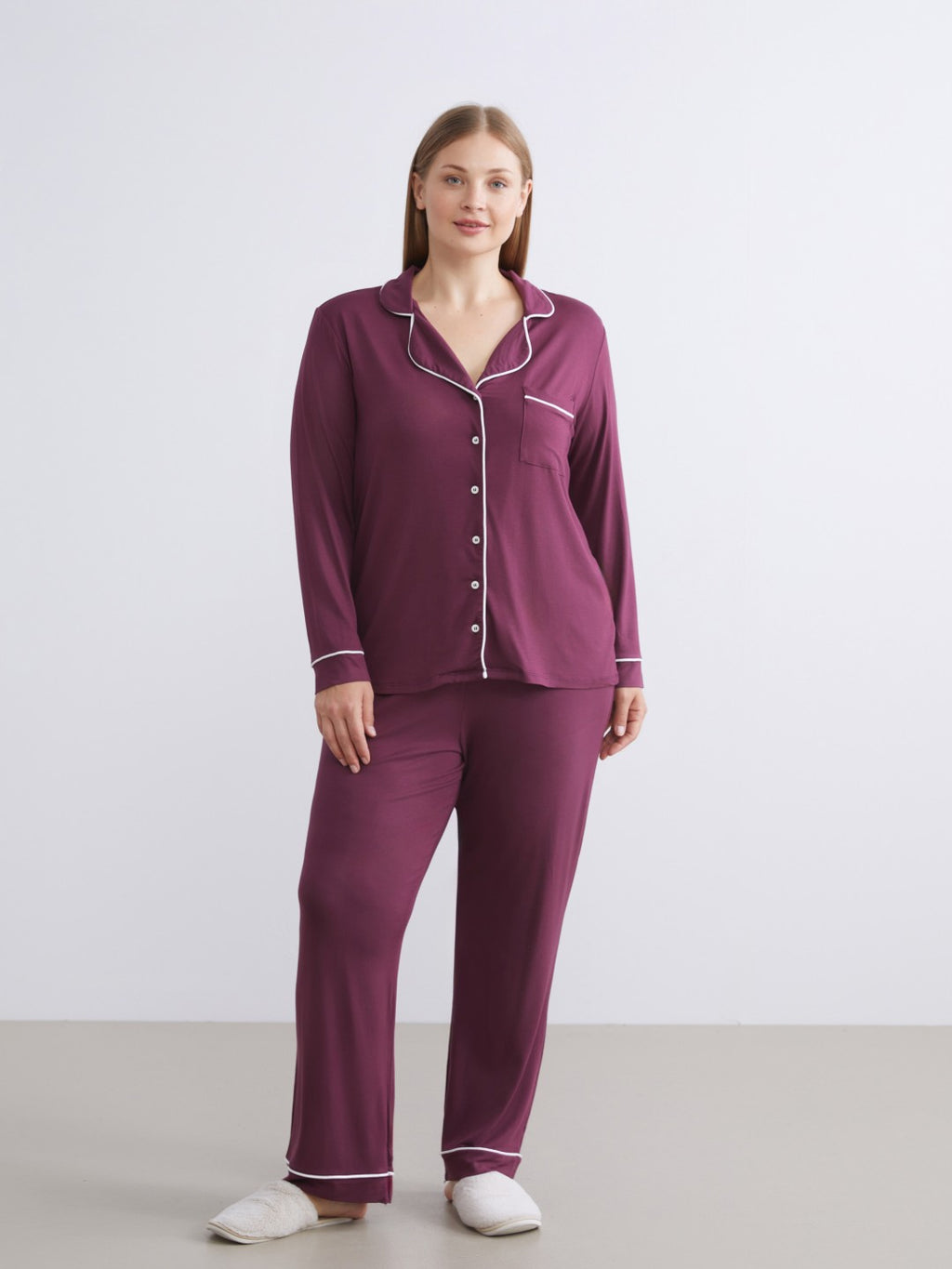 LCW Dream Navy Blue Shirt Collar Women Pajama Set
