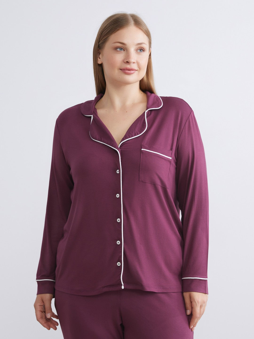 LCW Dream Navy Blue Shirt Collar Women Pajama Set