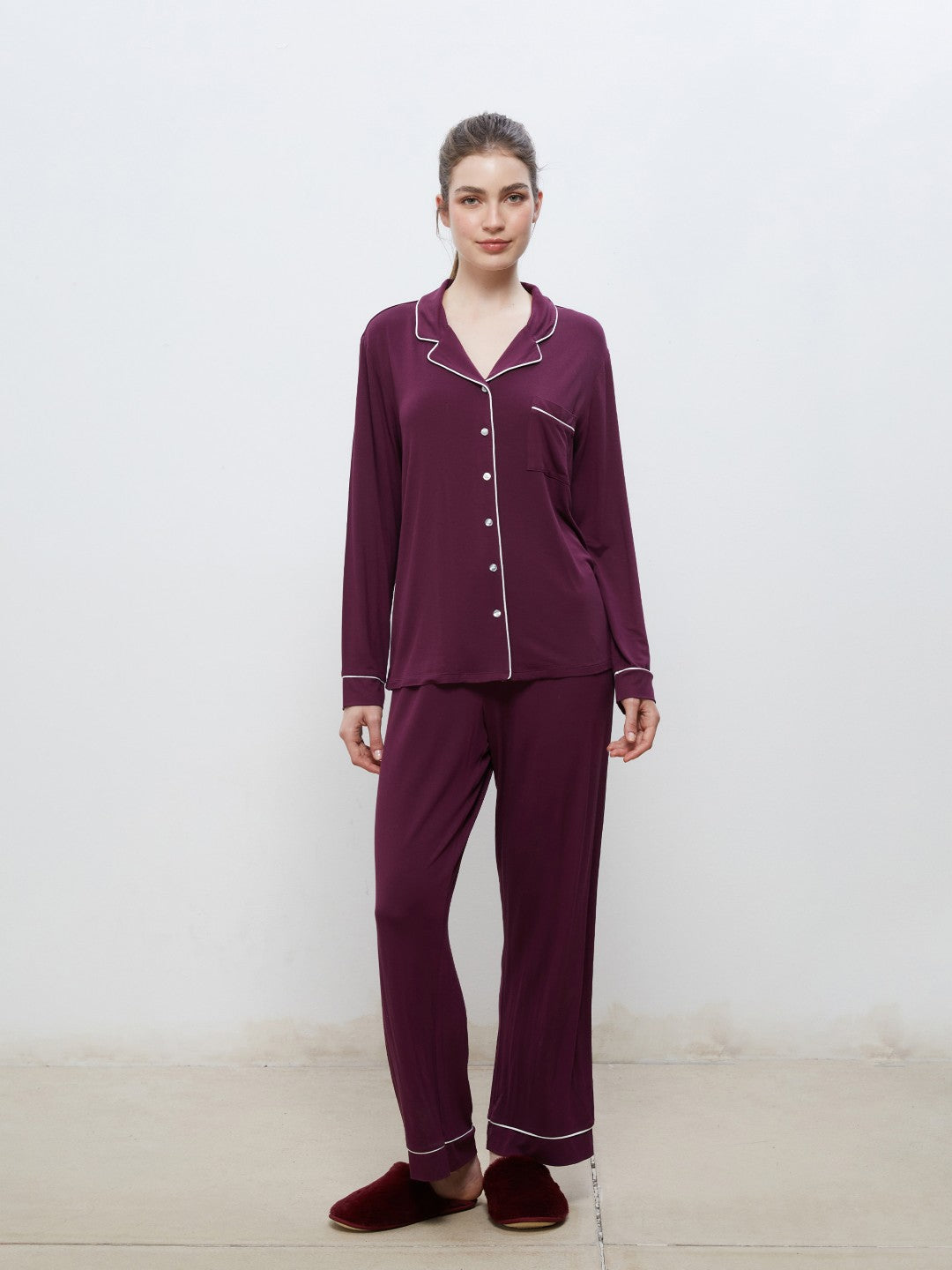 LCW Dream Navy Blue Shirt Collar Women Pajama Set