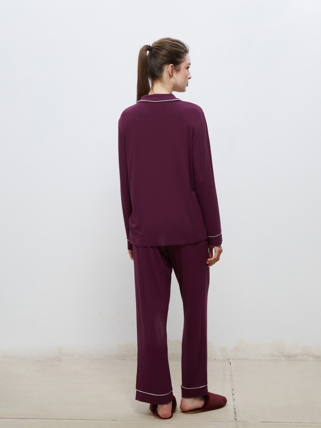 LCW Dream Navy Blue Shirt Collar Women Pajama Set