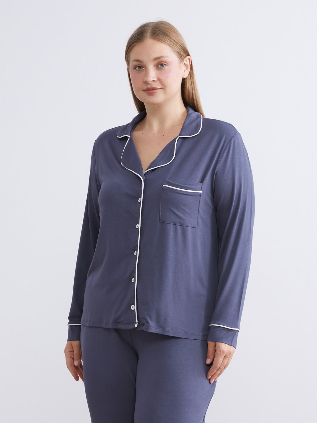 LCW Dream Navy Blue Shirt Collar Women Pajama Set