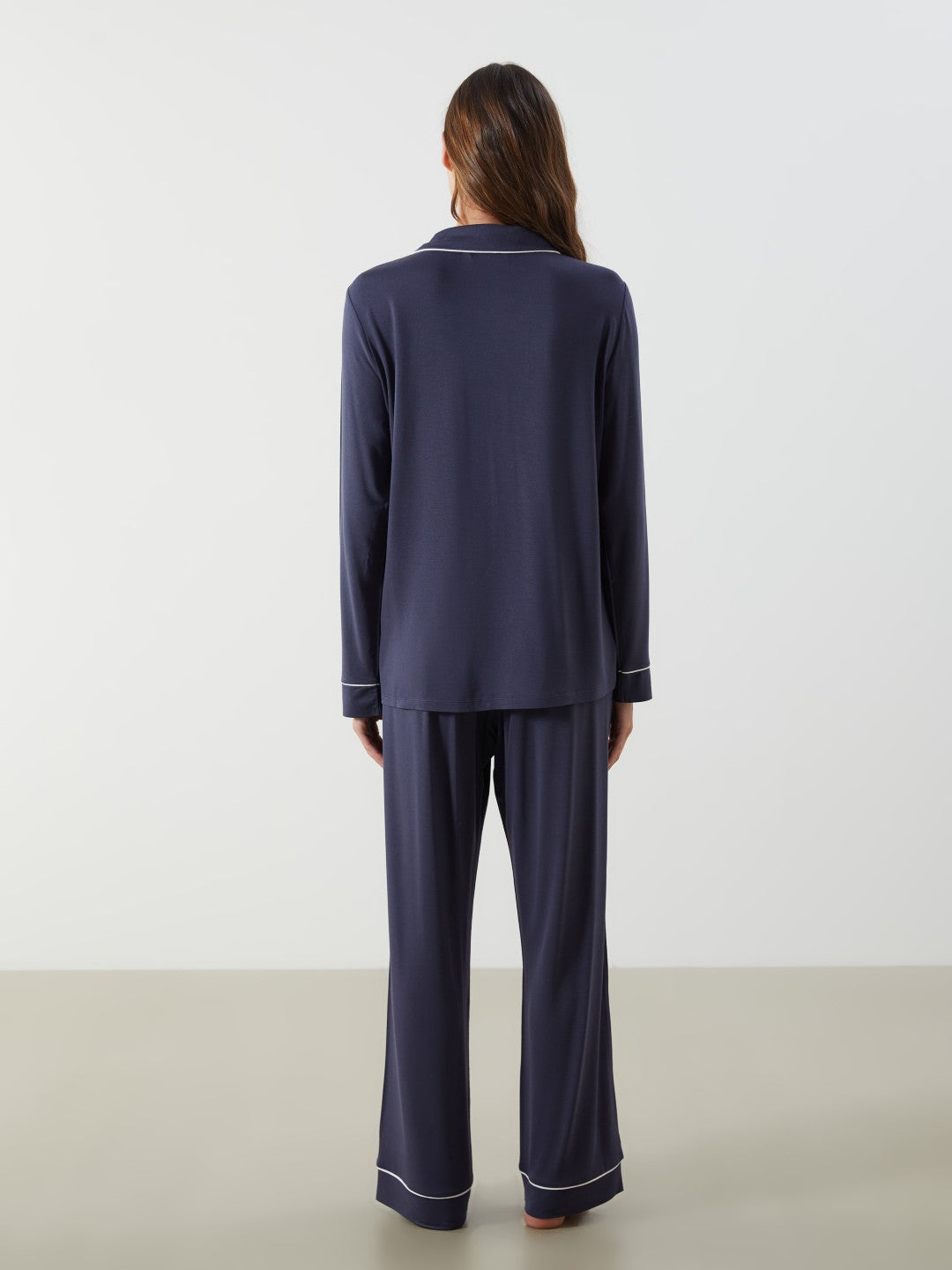 LCW Dream Navy Blue Shirt Collar Women Pajama Set