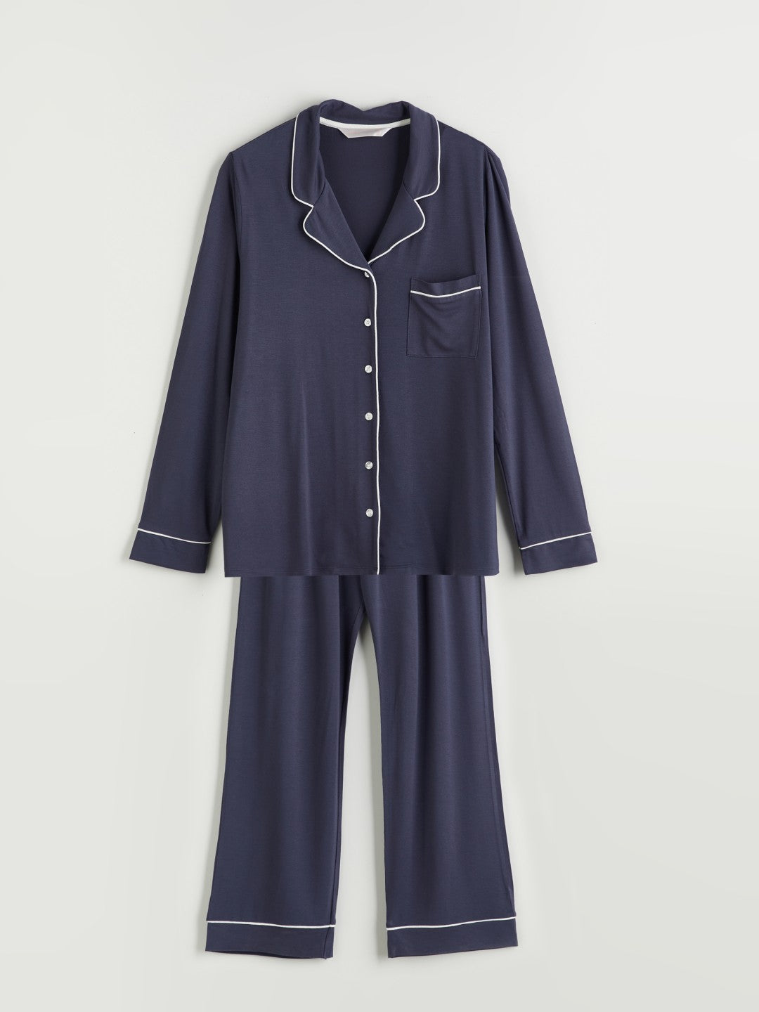 LCW Dream Navy Blue Shirt Collar Women Pajama Set