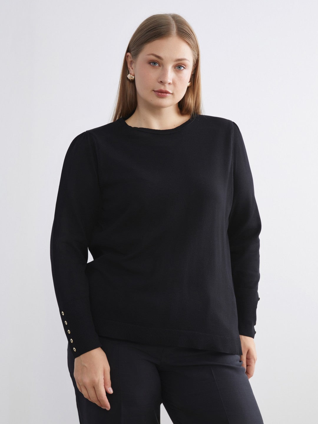 LCW Grace Black Crew Neck Women Knitwear Sweater