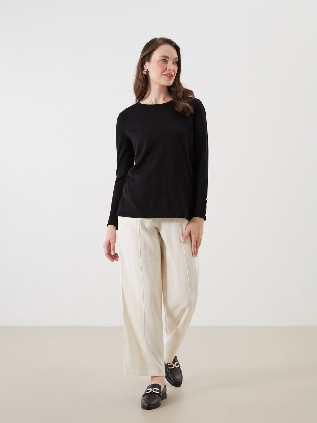 LCW Grace Black Crew Neck Women Knitwear Sweater