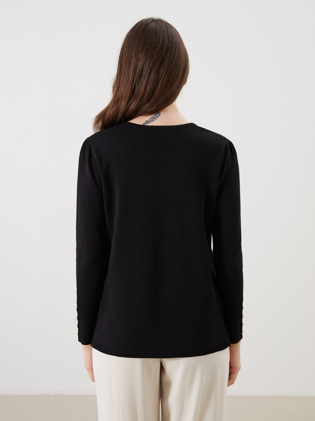 LCW Grace Black Crew Neck Women Knitwear Sweater