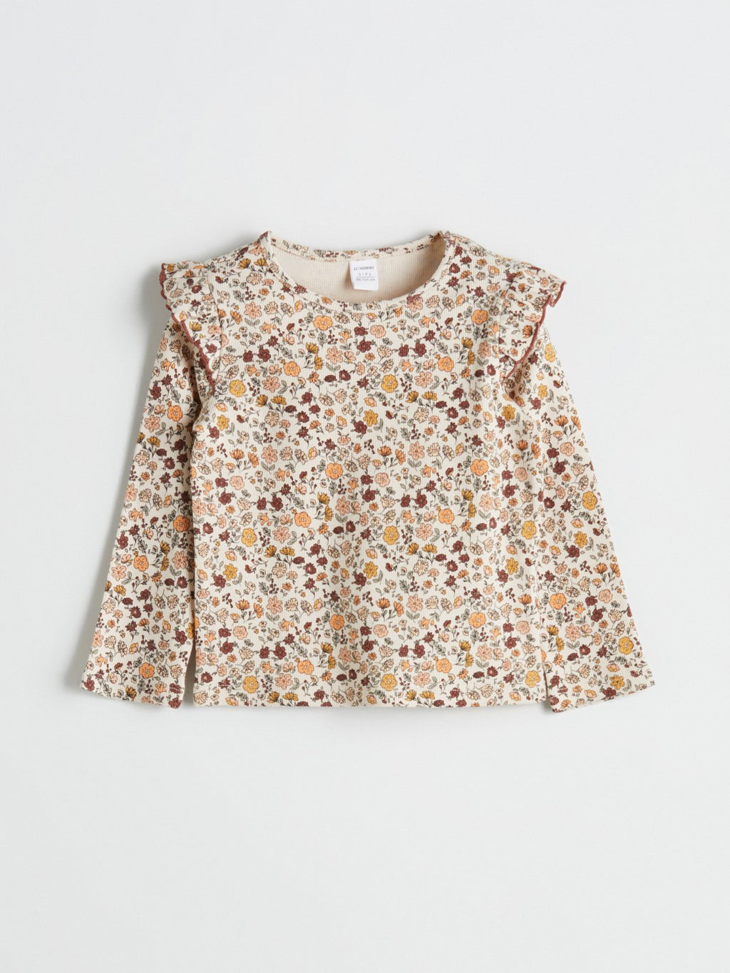 LCW Kids Beige Long Sleeve Floral Patterned Girls T-Shirt