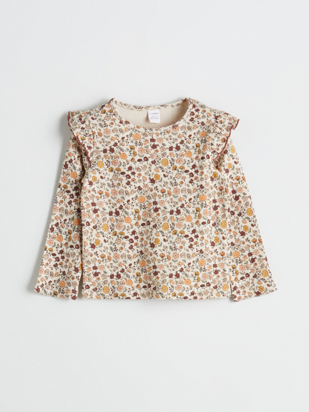 LCW Kids Beige Long Sleeve Floral Patterned Girls T-Shirt