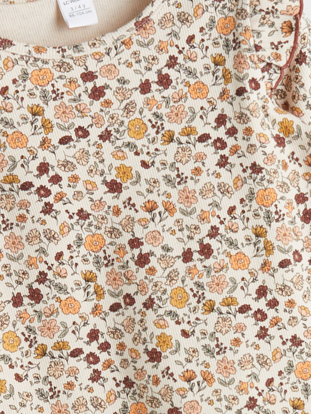 LCW Kids Beige Long Sleeve Floral Patterned Girls T-Shirt