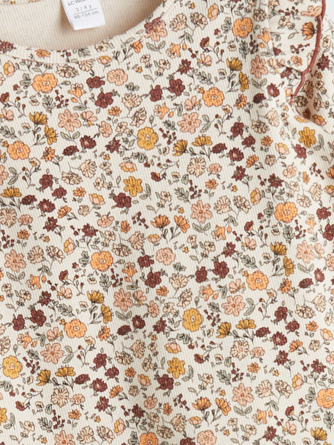 LCW Kids Beige Long Sleeve Floral Patterned Girls T-Shirt