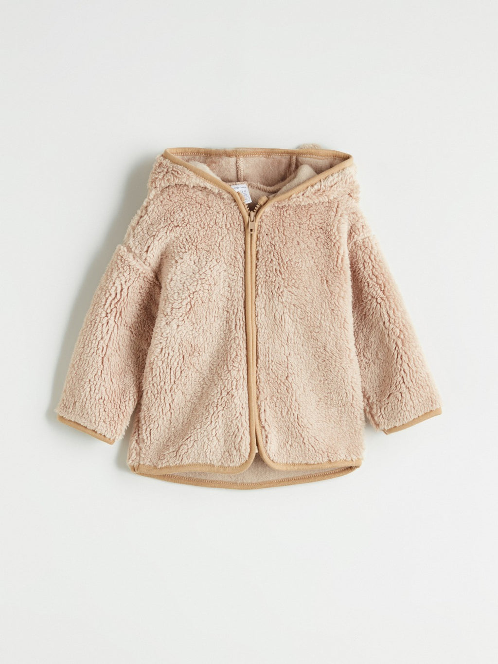 LCW Baby Beige Hooded Plush Baby Boy Cardigan