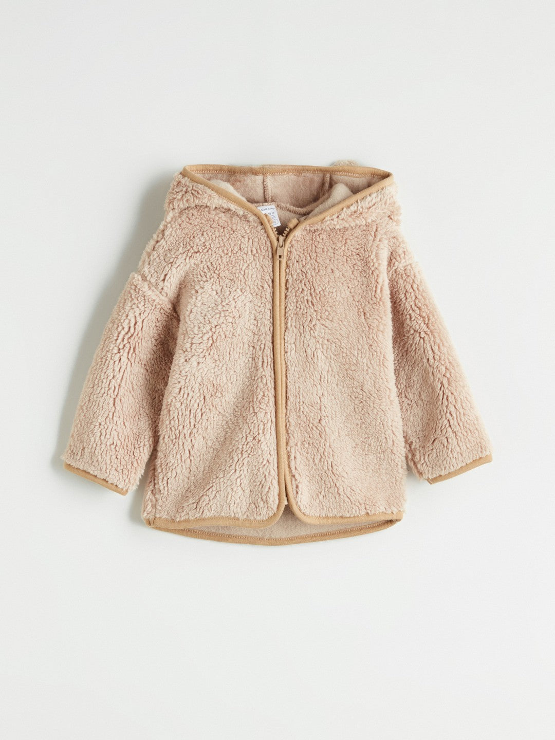 LCW Baby Beige Hooded Plush Baby Boy Cardigan