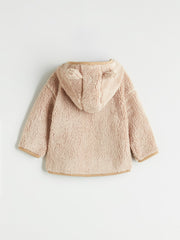 LCW Baby Beige Hooded Plush Baby Boy Cardigan