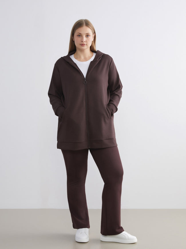 LCW Classic Black Hooded Oversize Women Zippered Sweatshirt Main Image