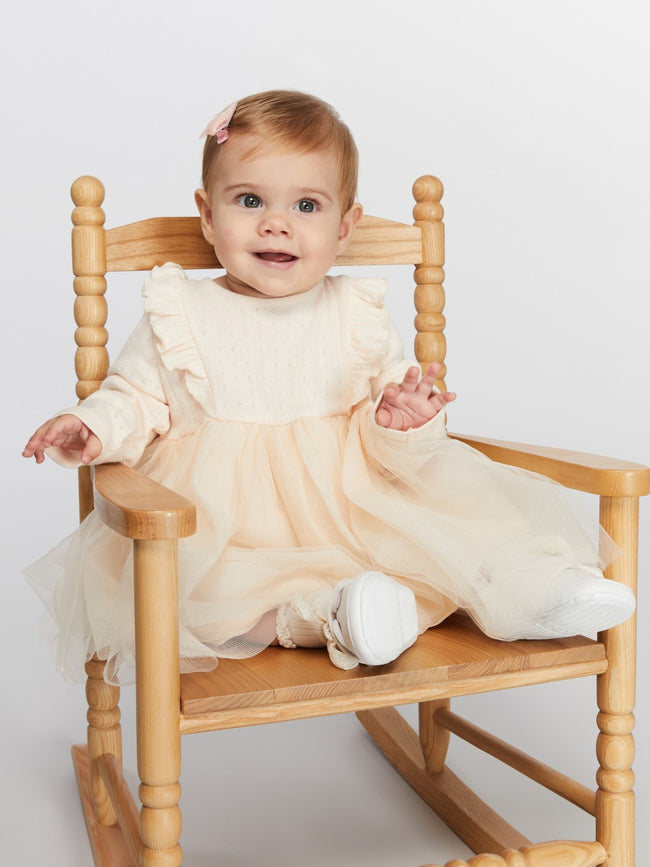 LCW Baby Beige Crew Neck Tutu Baby Girl Dress Hover Image