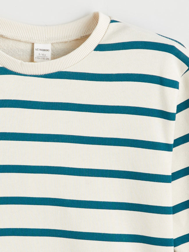 LCW Kids Beige Crew Neck Striped Boys Sweatshirt Main Image