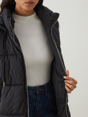LCW Modest Black Hooded Women Puffer Vest