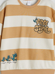 LCW Kids Beige Crew Neck Printed Boys Sweatshirt