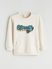 LCW Kids Beige Crew Neck Printed Boys Sweatshirt