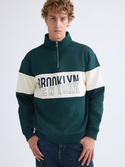 Xside Green Stand Collar Color Block Men Sweatshirt
