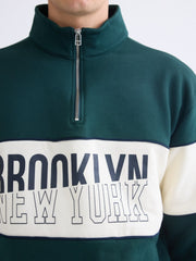 Xside Green Stand Collar Color Block Men Sweatshirt