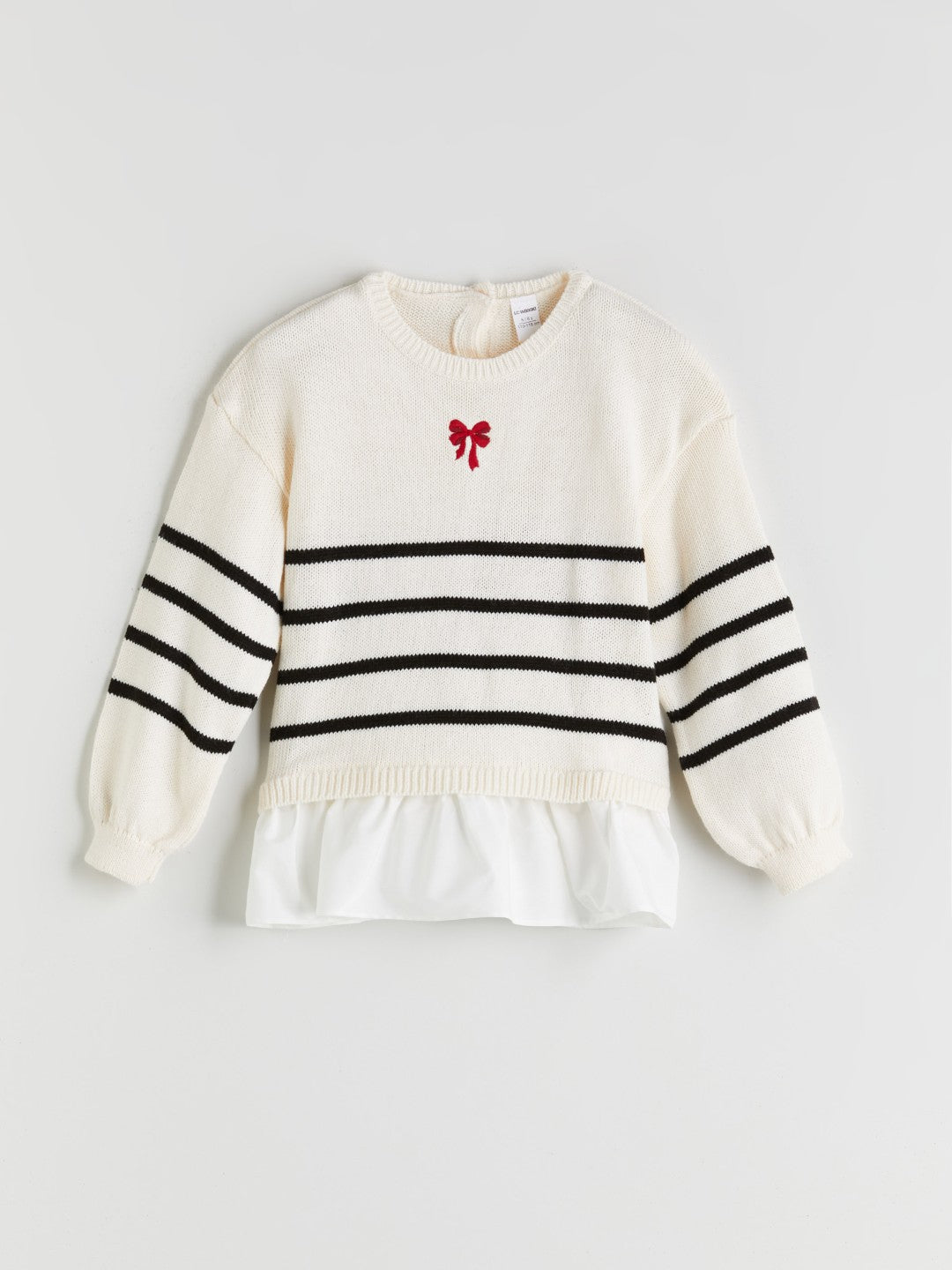 LCW Kids Ecru Crew Neck Striped Girls Knitwear Sweater