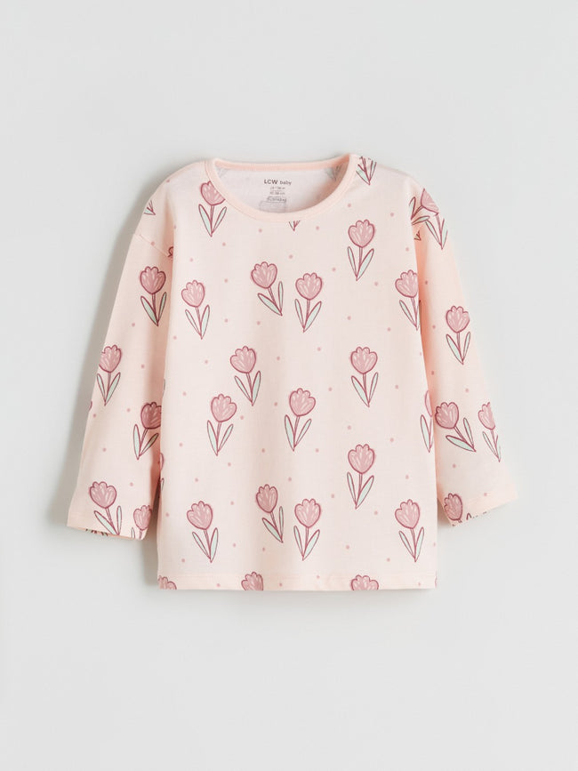 Lc Waikiki Pink Crew Neck Printed Baby Girl Pajama Set Main Image