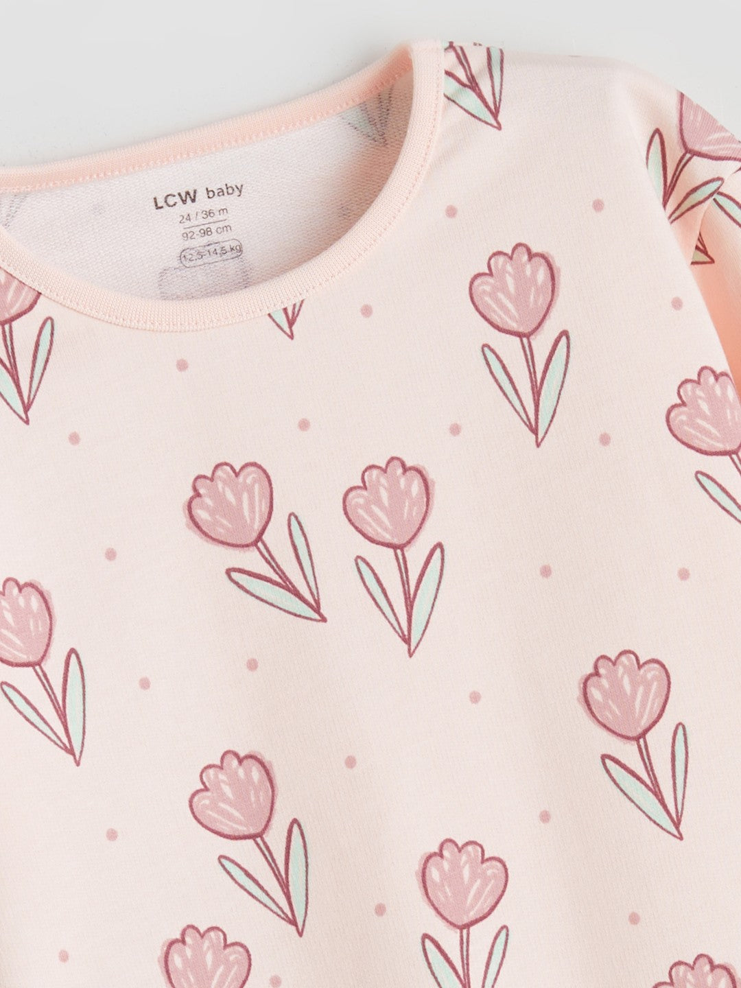 Lc Waikiki Pink Crew Neck Printed Baby Girl Pajama Set