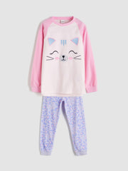 LCW Kids Pink Crew Neck Polar Fleece Girls Pajama Set