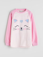 LCW Kids Pink Crew Neck Polar Fleece Girls Pajama Set