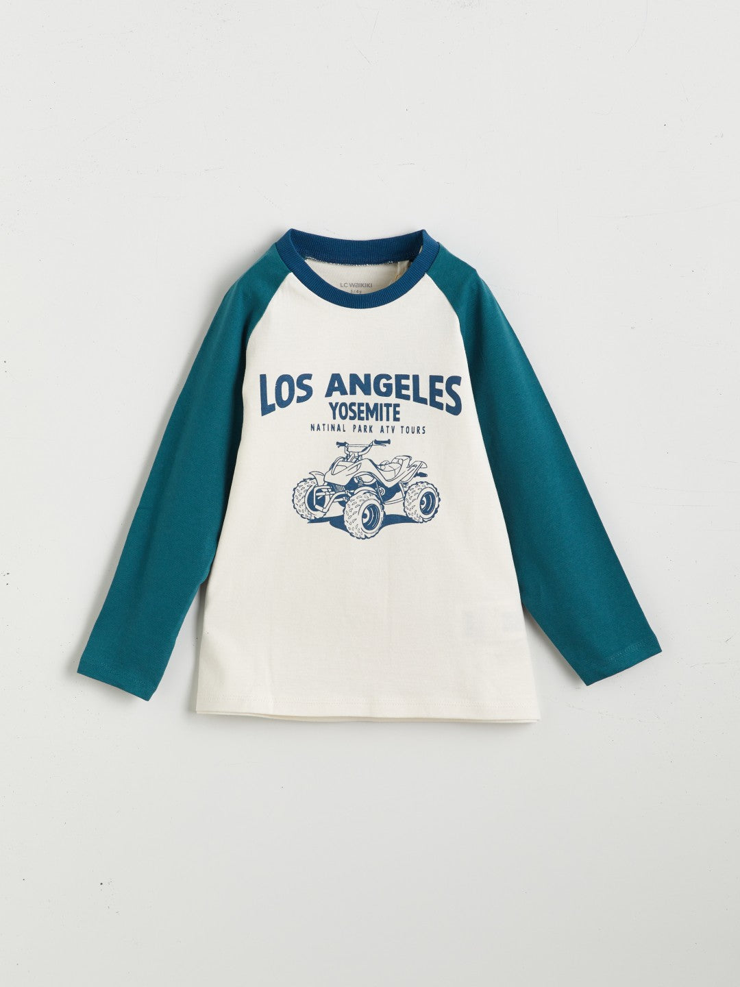 LCW Kids Beige Crew Neck Printed Long Sleeve BoyS T-Shirt 2-Pack