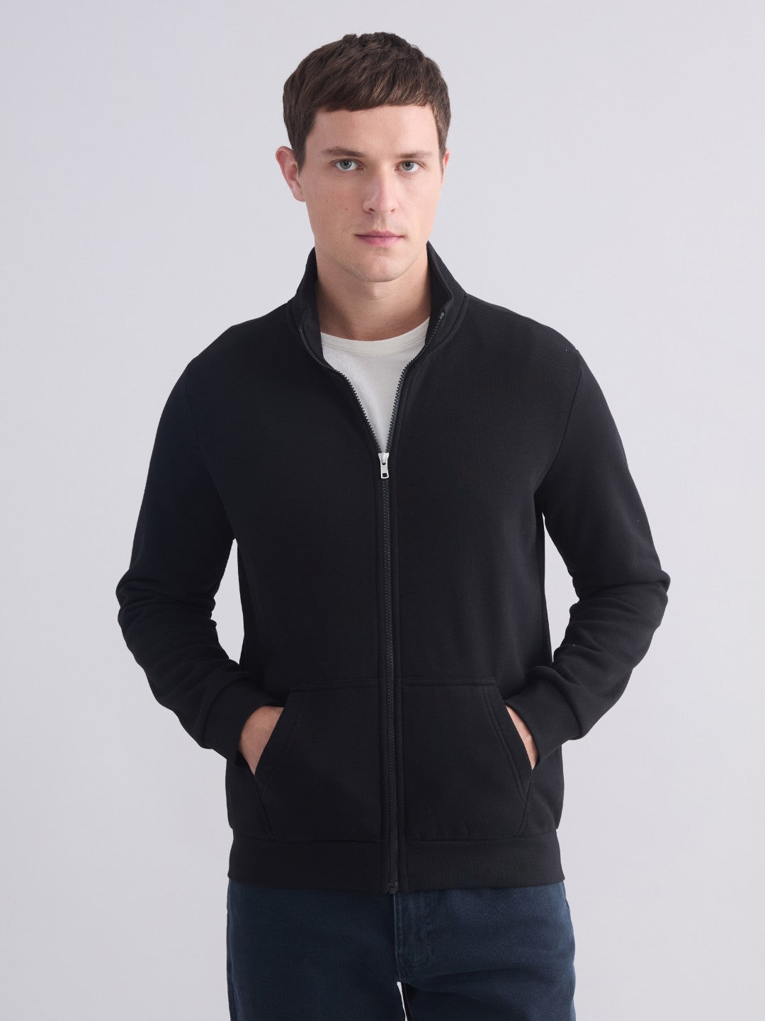 Lc Waikiki Black Standard Pattern Stand Collar Men Knitwear Cardigan