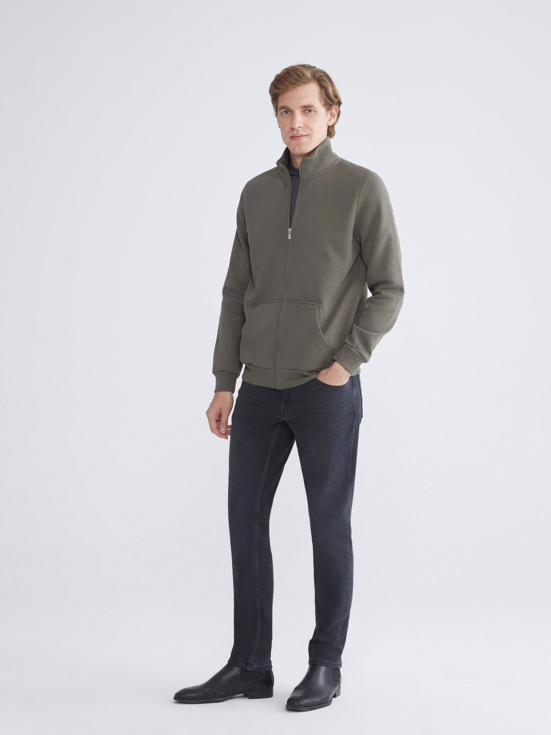 Lc Waikiki Black Standard Pattern Stand Collar Men Knitwear Cardigan