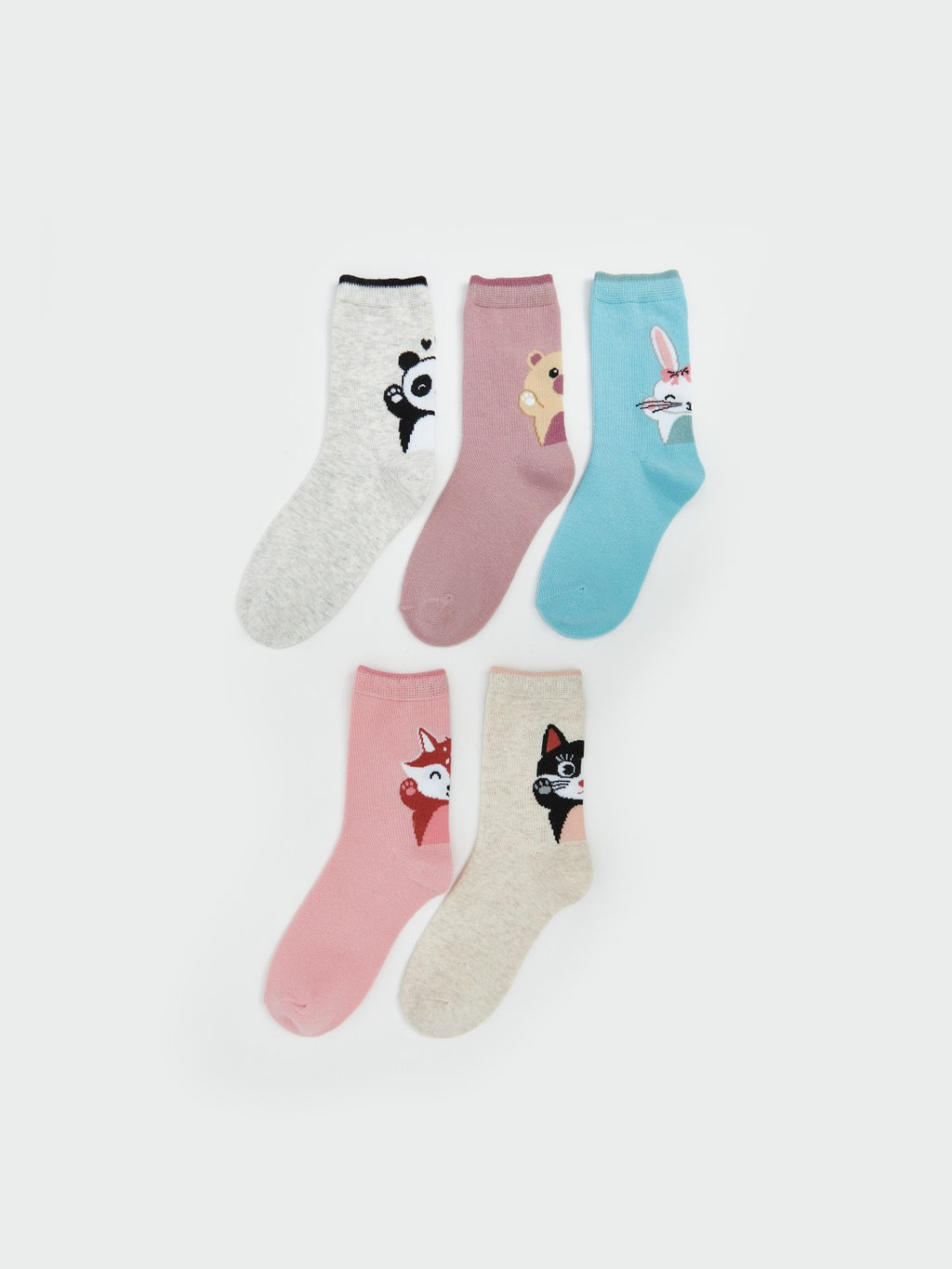 LCW Kids Gray Patterned Girls Ankle Socks 5-Pack