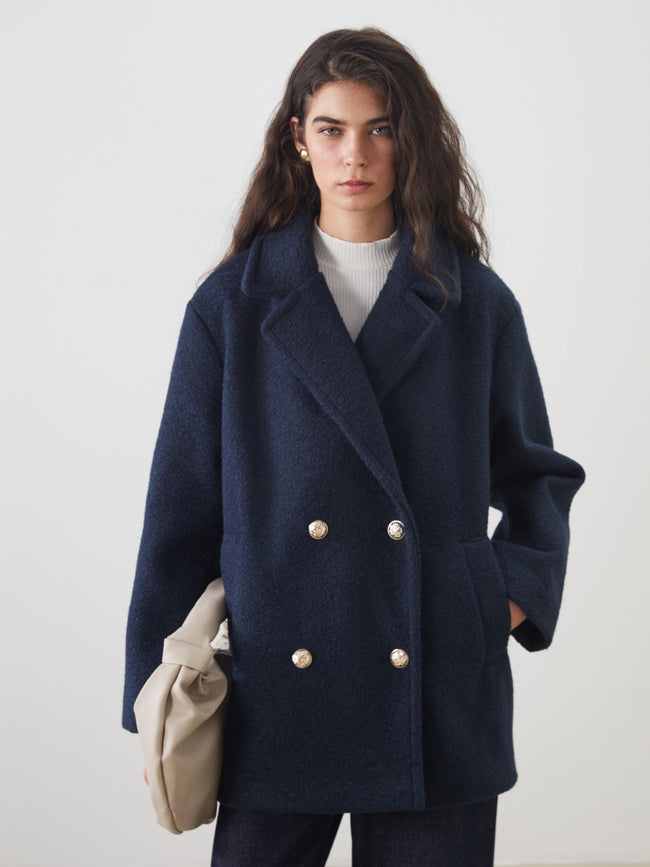 LCW Modest Ecru Double-Breasted Oversize Women Cashmere Coat Hover Image