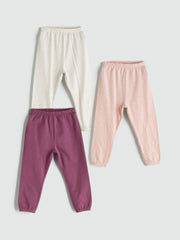 LCW Baby Elastic Waist Basic Baby Girls Pyjama Bottoms 3-Pack