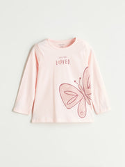 LCW Baby Pink Crew Neck Baby Girl T-Shirt And Sweatpants