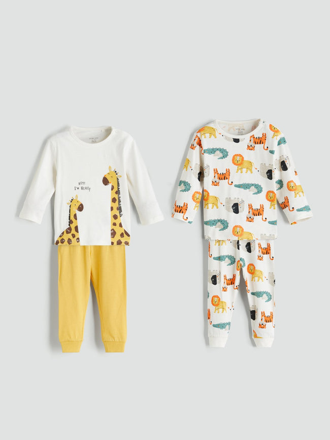 LCW Baby Beige Printed Baby Boy Pajama Set 2-Piece Hover Image