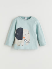 LCW Baby Blue Crew Neck Printed Baby Boy Pajama Set 2-Piece