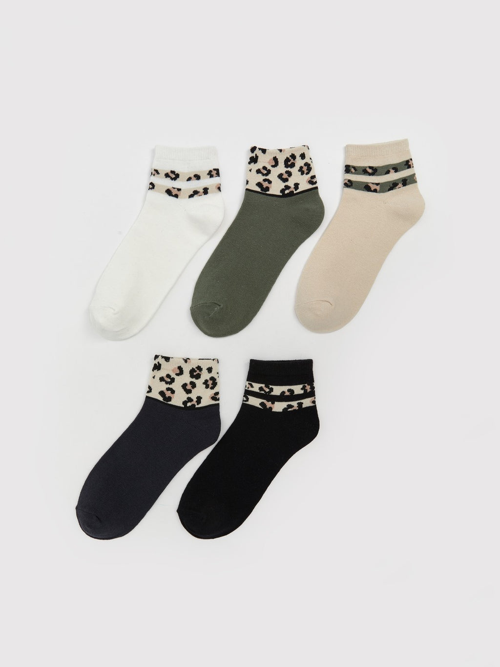 LCW Dream Ecru Leopard Patterned Women Ankle Socks 5-Pack