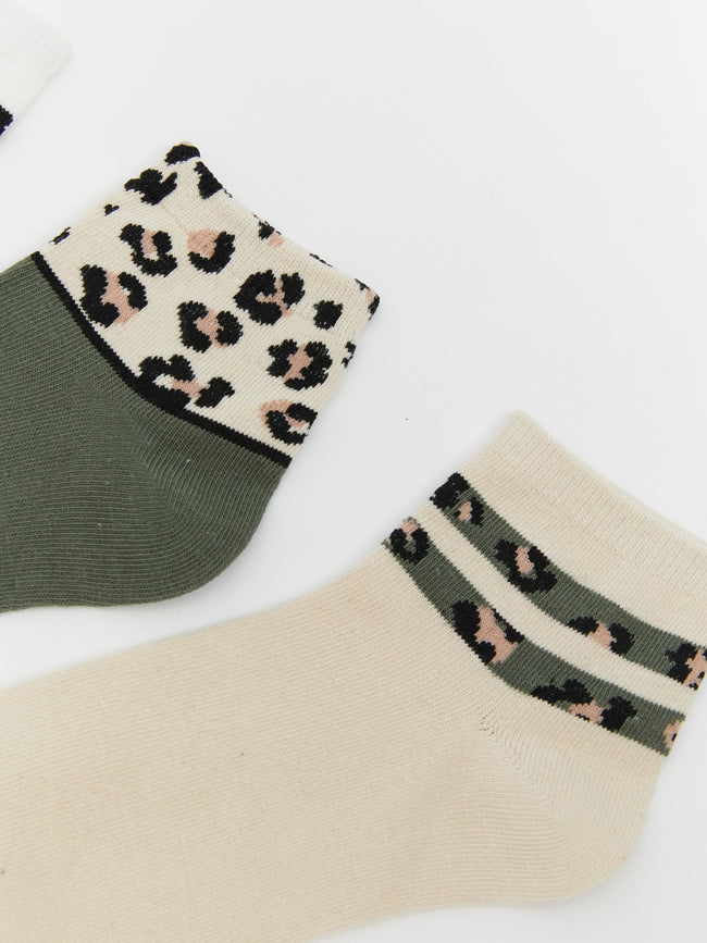 LCW Dream Ecru Leopard Patterned Women Ankle Socks 5-Pack Main Image