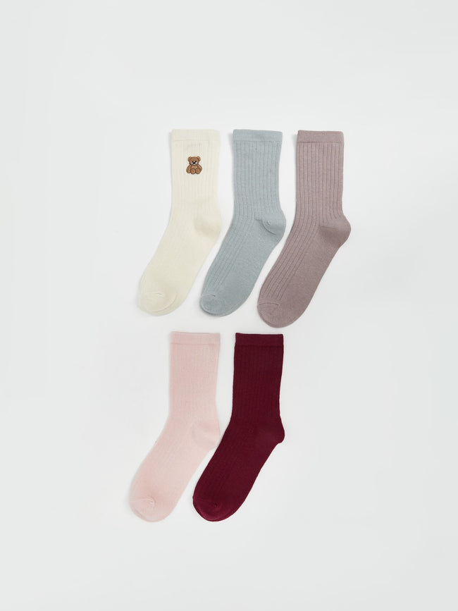 LCW Dream Ecru Embroidered Women Ankle Socks 5-Pack Hover Image