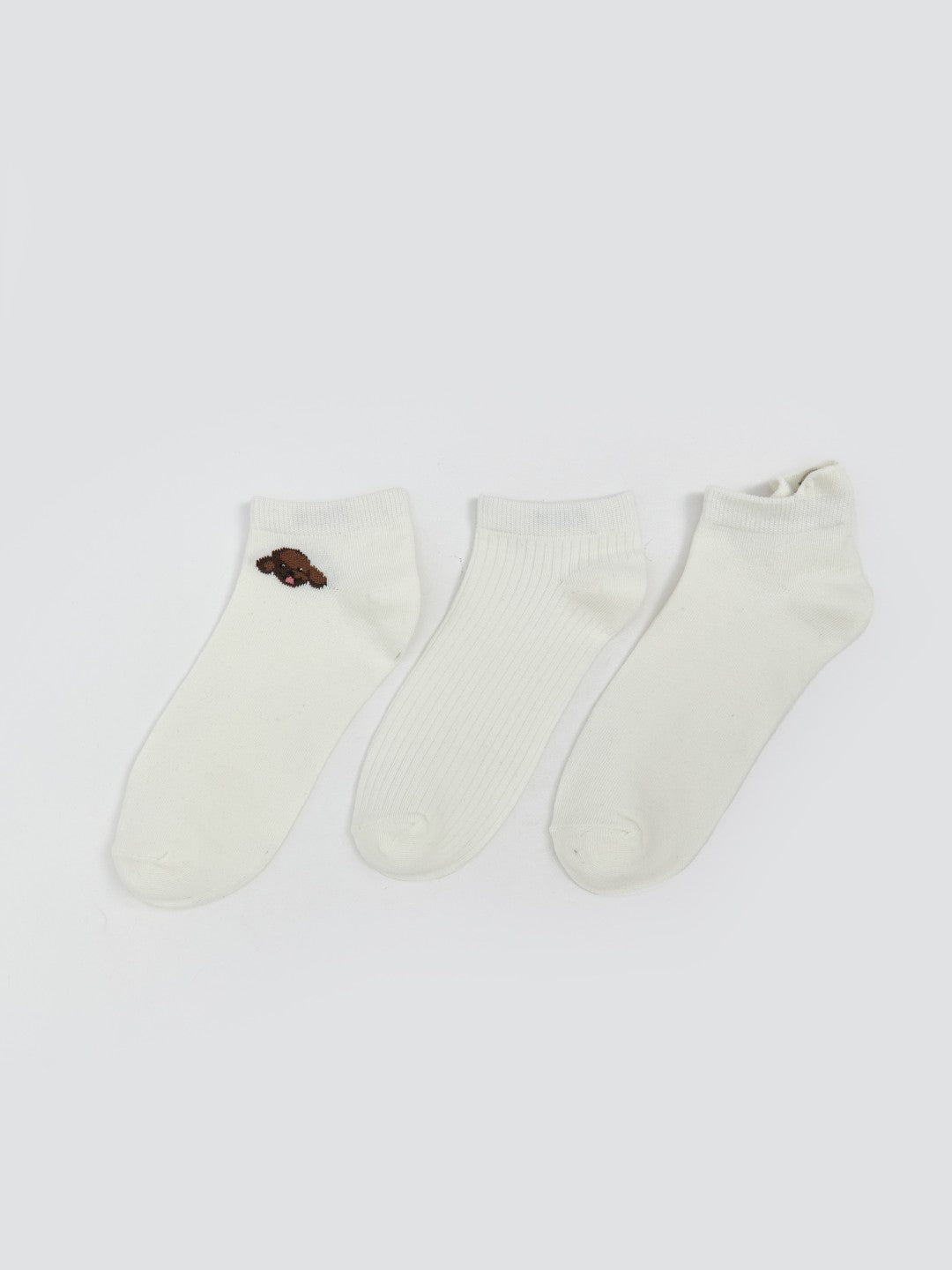 LCW Dream Ecru Printed Women Ankle Socks 3-Pack