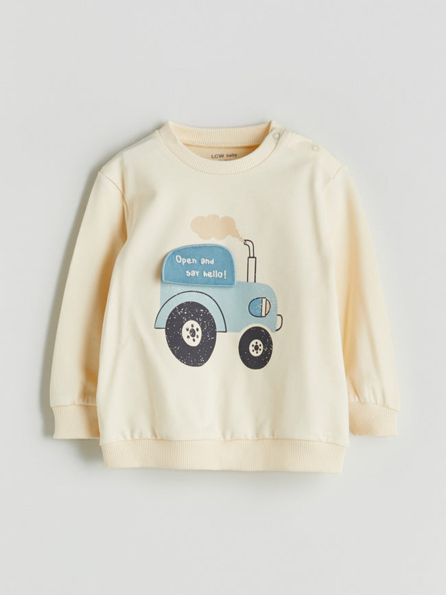 LCW Baby Beige Crew Neck Printed Baby Boy Sweatshirt And Tracksuit Bottom 2-Pack Main Image