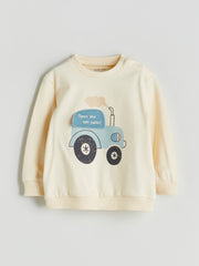 LCW Baby Beige Crew Neck Printed Baby Boy Sweatshirt And Tracksuit Bottom 2-Pack