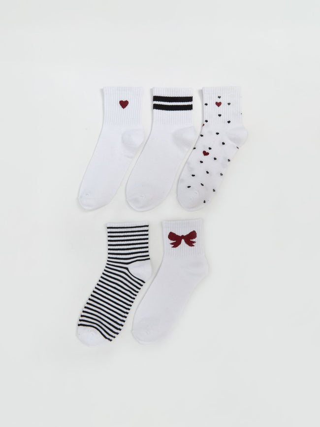 LCW Dream Ecru Printed Women Ankle Socks 5-Pack Hover Image