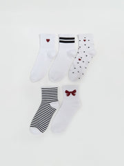 LCW Dream Ecru Printed Women Ankle Socks 5-Pack