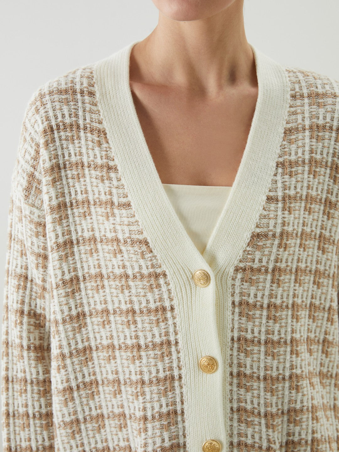 LCW Classic Brown V-Neck Patterned Women Knitwear Cardigan